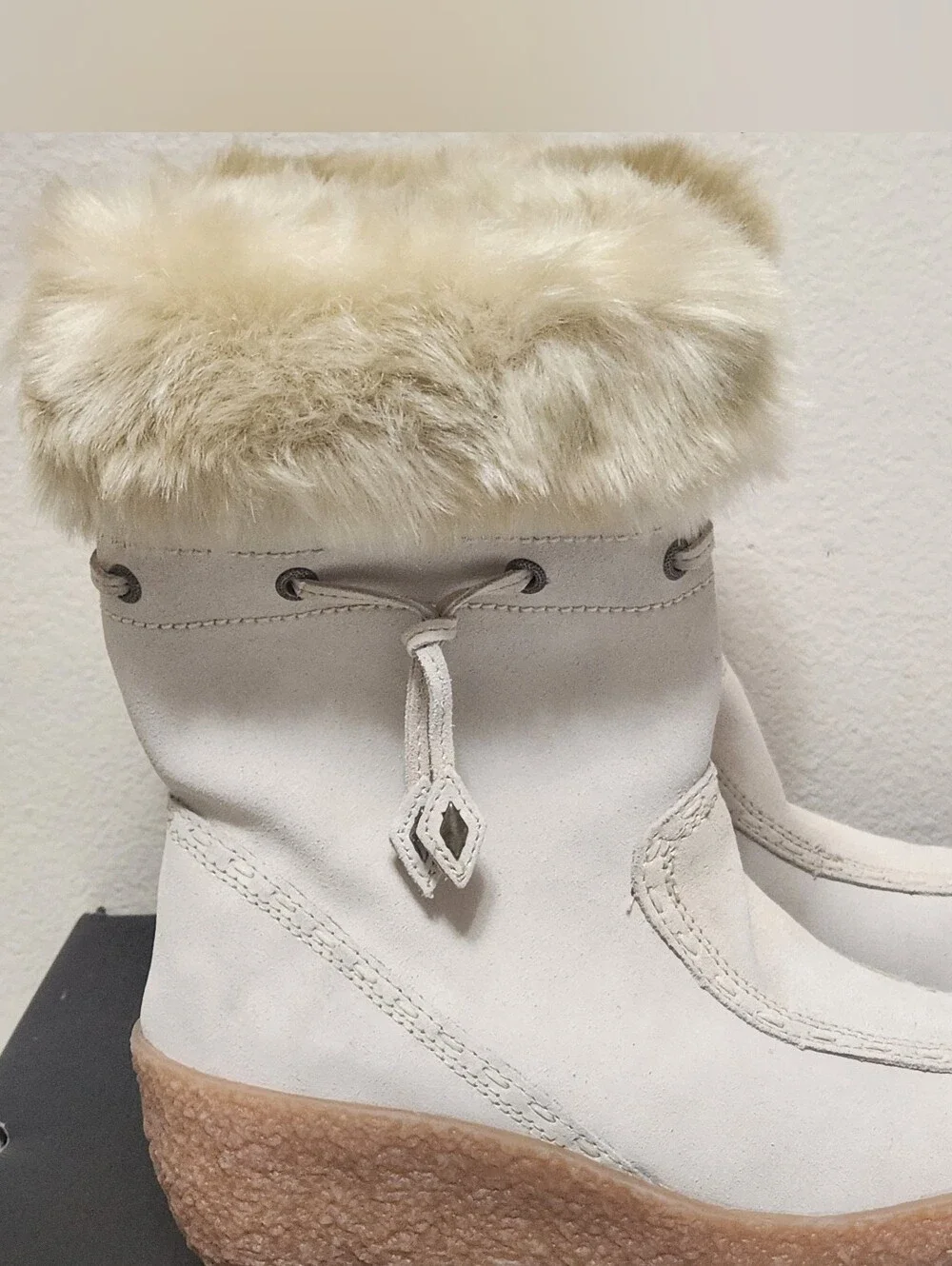 NEW Vtg Brilliant Suede Faux Fur Apres-Ski Boots 8.5 Ivory Polartec Thermolite